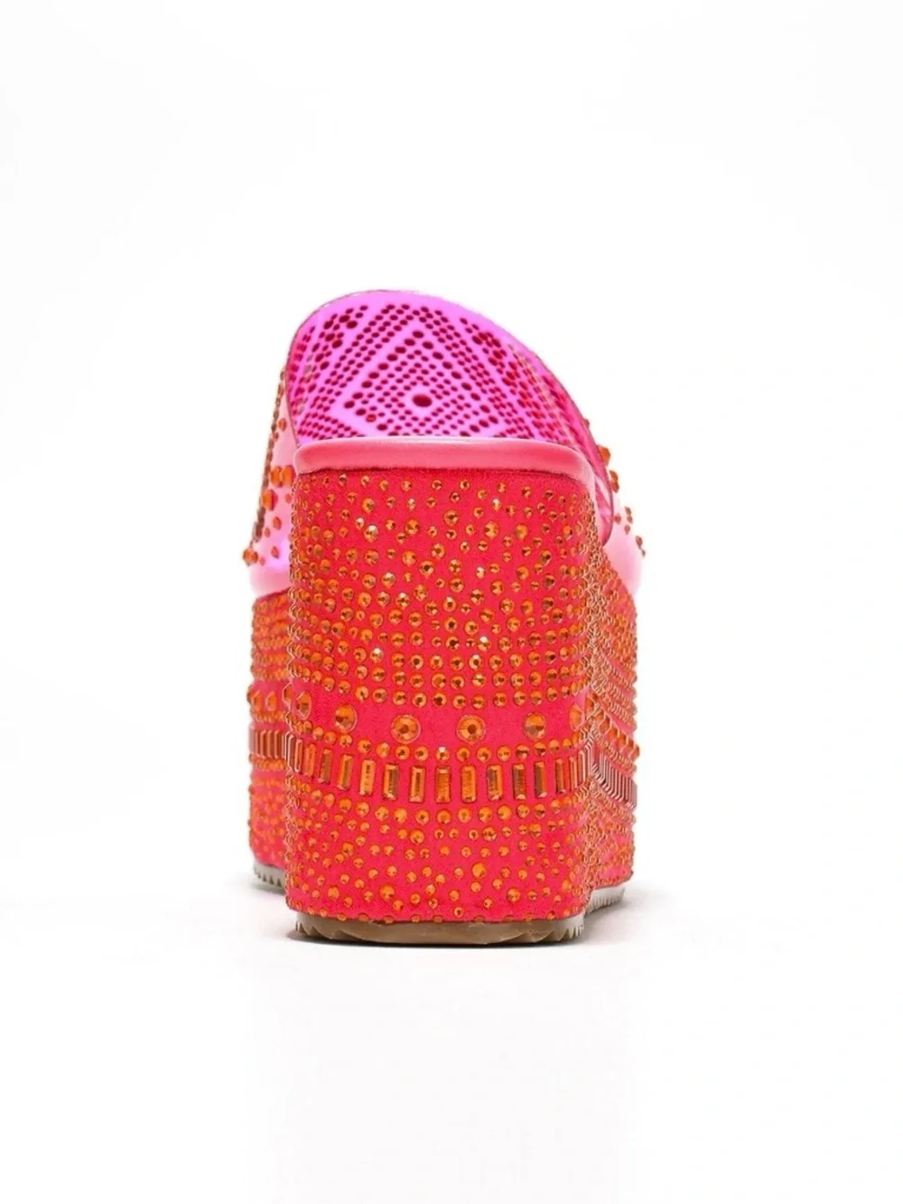 Women’s Platform Slide Sandals in Hot Pink with Crystal Embellishment